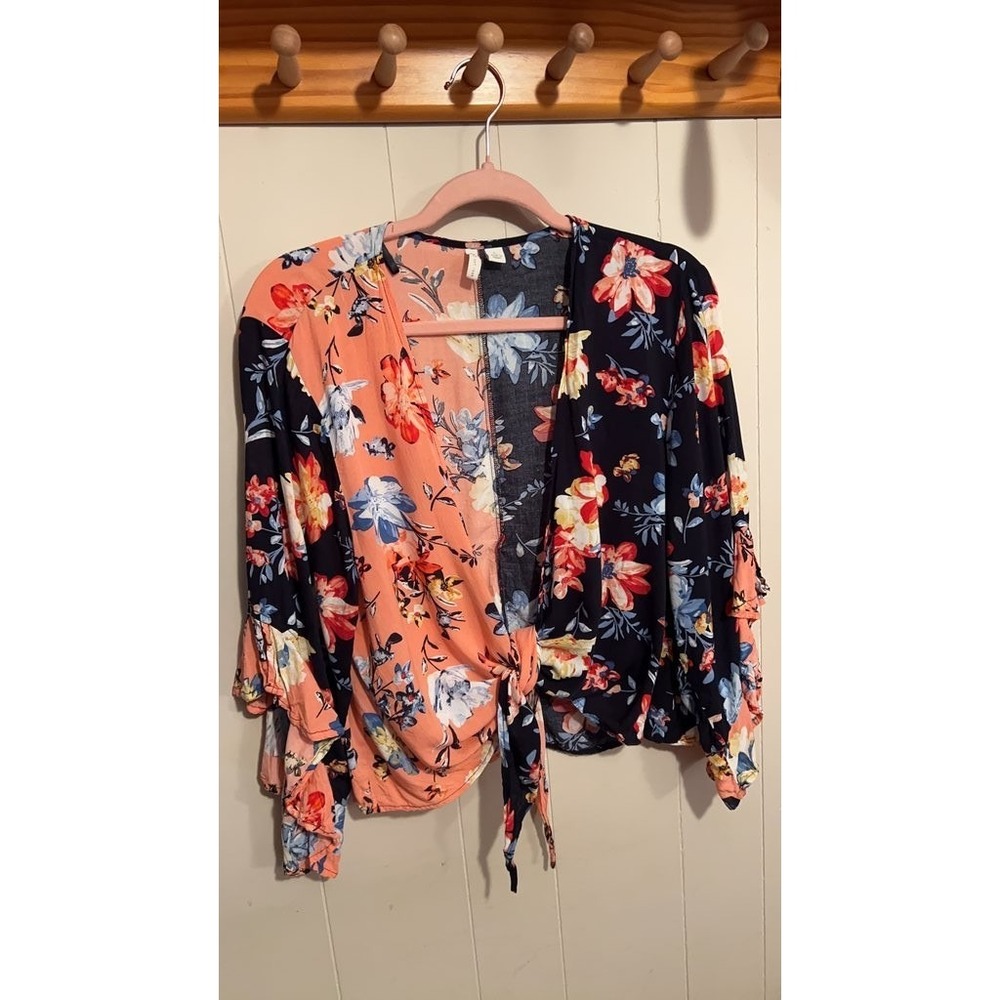 BP Floral Wrap Top with Mixed Print Design